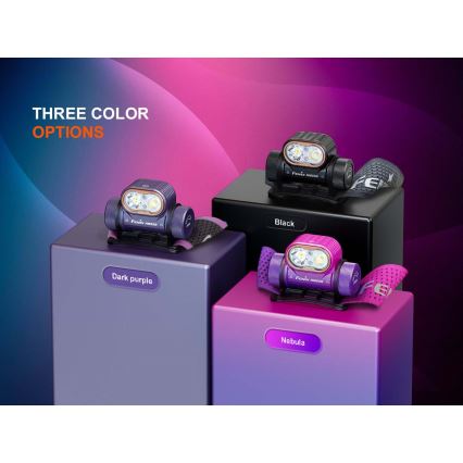 Fenix HM55RPRP - LED stmievateľná nabíjateľná čelovka LED/USB/1xCR123A 1600 mAh IP68 1200 lm 141,2 h fialová/čierna