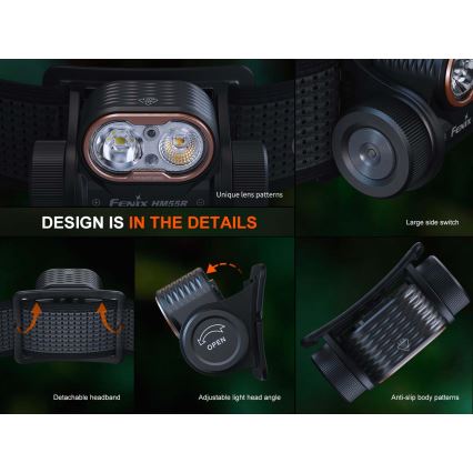 Fenix HM55RPRP - LED stmievateľná nabíjateľná čelovka LED/USB/1xCR123A 1600 mAh IP68 1200 lm 141,2 h fialová/čierna