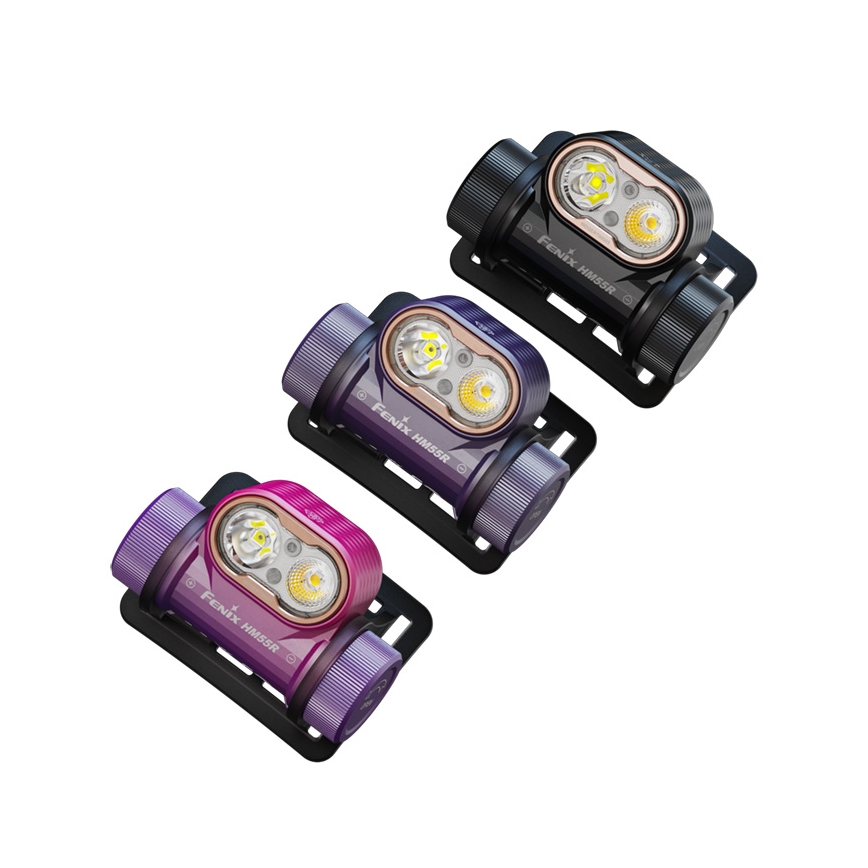 Fenix HM55RPRP - LED stmievateľná nabíjateľná čelovka LED/USB/1xCR123A 1600 mAh IP68 1200 lm 141,2 h fialová/čierna