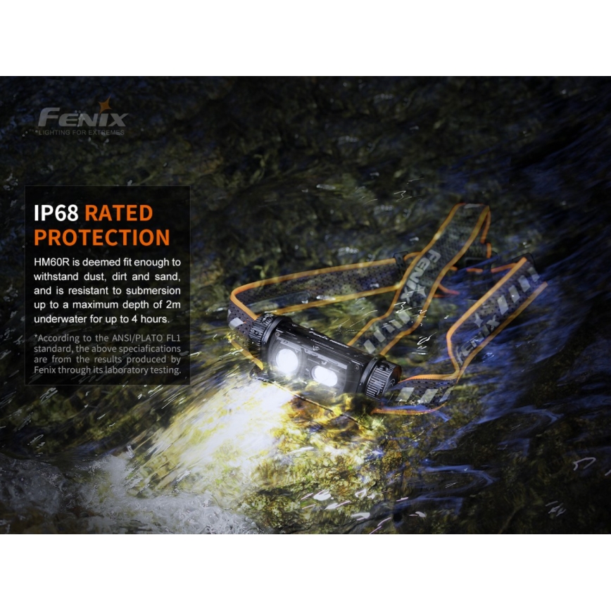 Fenix HM60R - LED Stmievateľná nabíjacia čelovka 4xLED/USB/2xCR123A IP68 1300 lm 300 h 3400 mAh