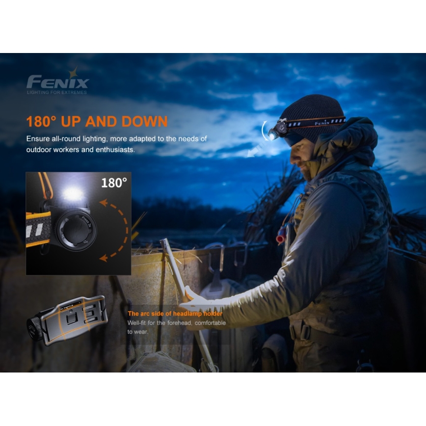 Fenix HM60R - LED Stmievateľná nabíjacia čelovka 4xLED/USB/2xCR123A IP68 1300 lm 300 h 3400 mAh