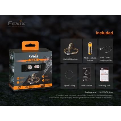 Fenix HM60R - LED Stmievateľná nabíjacia čelovka 4xLED/USB/2xCR123A IP68 1300 lm 300 h 3400 mAh