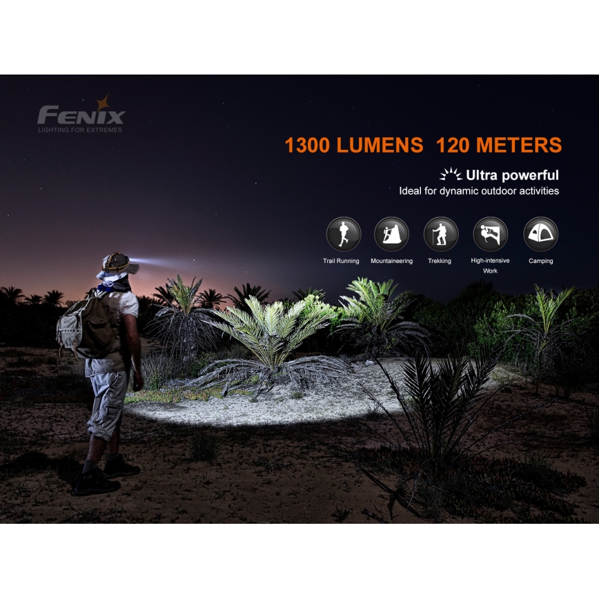 Fenix HM60R - LED Stmievateľná nabíjacia čelovka 4xLED/USB/2xCR123A IP68 1300 lm 300 h 3400 mAh