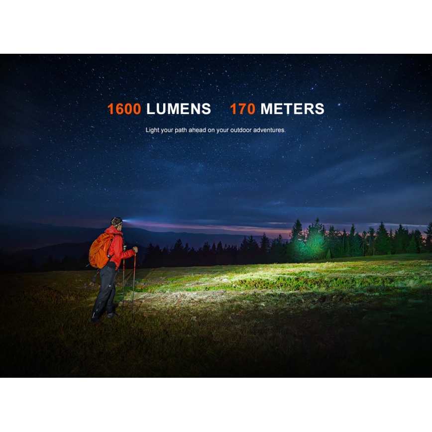 Fenix HM60RV20 - stmievateľná LED nabíjacia čelovka LED/USB 4000 mAh IP68 1600 lm 292 h oranžová