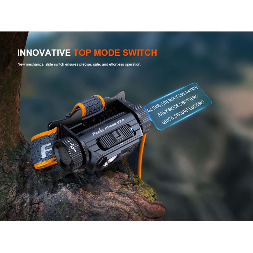 Fenix HM60RV20 - stmievateľná LED nabíjacia čelovka LED/USB 4000 mAh IP68 1600 lm 292 h oranžová