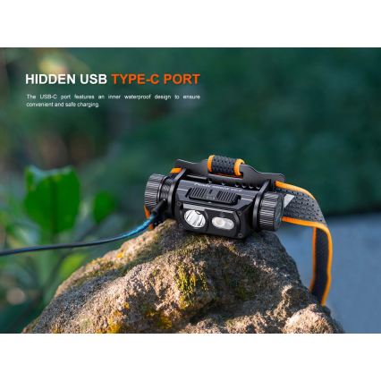 Fenix HM60RV20 - stmievateľná LED nabíjacia čelovka LED/USB 4000 mAh IP68 1600 lm 292 h oranžová