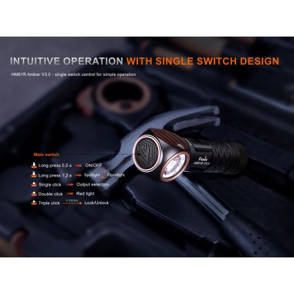 Fenix HM61RV30 - LED stmievateľná nabíjateľná čelovka LED/USB/1xCR123A 4000 mAh IP68 1800 lm 400 h čierna