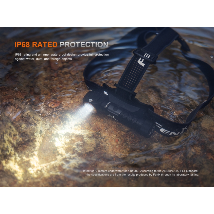 Fenix HM61RV30 - LED stmievateľná nabíjateľná čelovka LED/USB/1xCR123A 4000 mAh IP68 1800 lm 400 h čierna