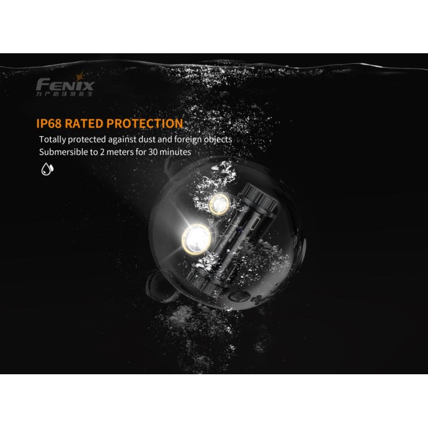 Fenix HM65R - LED Nabíjacia čelovka 2xLED/USB/2xCR123A IP68 1400 lm 300 h 3400 mAh