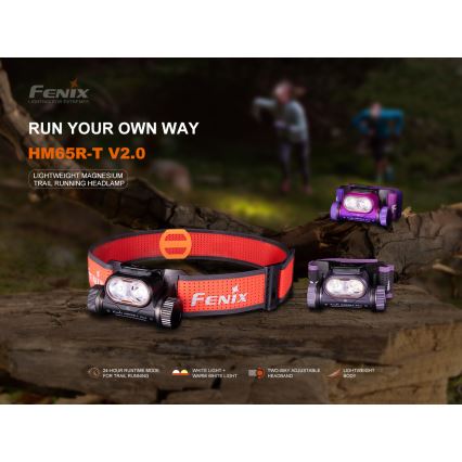 Fenix HM65RTV20BLC- LED Stmievateľná nabíjacia čelovka LED/USB/2xCR123A IP68 3400 mAh čierna/oranžová