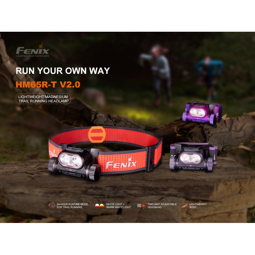 Fenix HM65RTV20BLC- LED Stmievateľná nabíjacia čelovka LED/USB/2xCR123A IP68 3400 mAh čierna/oranžová