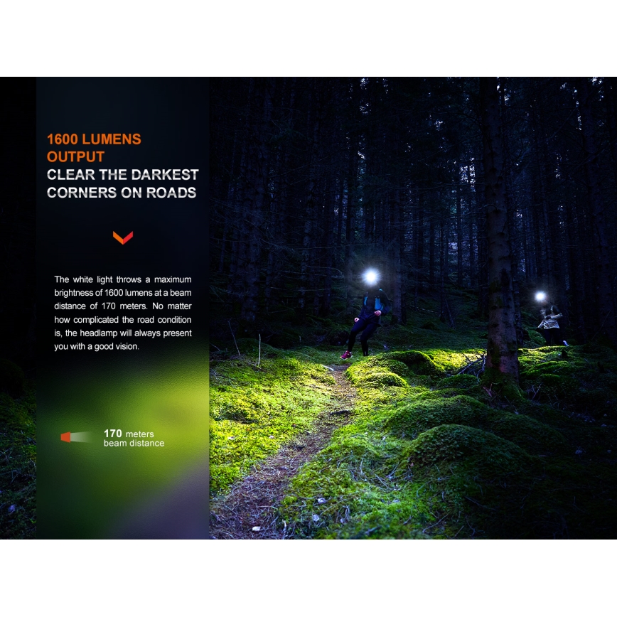Fenix HM65RTV20BLC- LED Stmievateľná nabíjacia čelovka LED/USB/2xCR123A IP68 3400 mAh čierna/oranžová