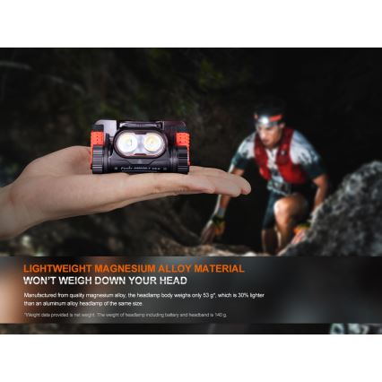 Fenix HM65RTV20BLC- LED Stmievateľná nabíjacia čelovka LED/USB/2xCR123A IP68 3400 mAh čierna/oranžová