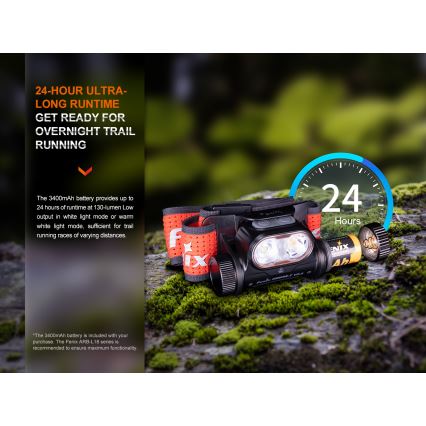 Fenix HM65RTV20BLC- LED Stmievateľná nabíjacia čelovka LED/USB/2xCR123A IP68 3400 mAh čierna/oranžová