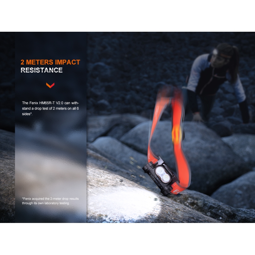 Fenix HM65RTV20BLC- LED Stmievateľná nabíjacia čelovka LED/USB/2xCR123A IP68 3400 mAh čierna/oranžová
