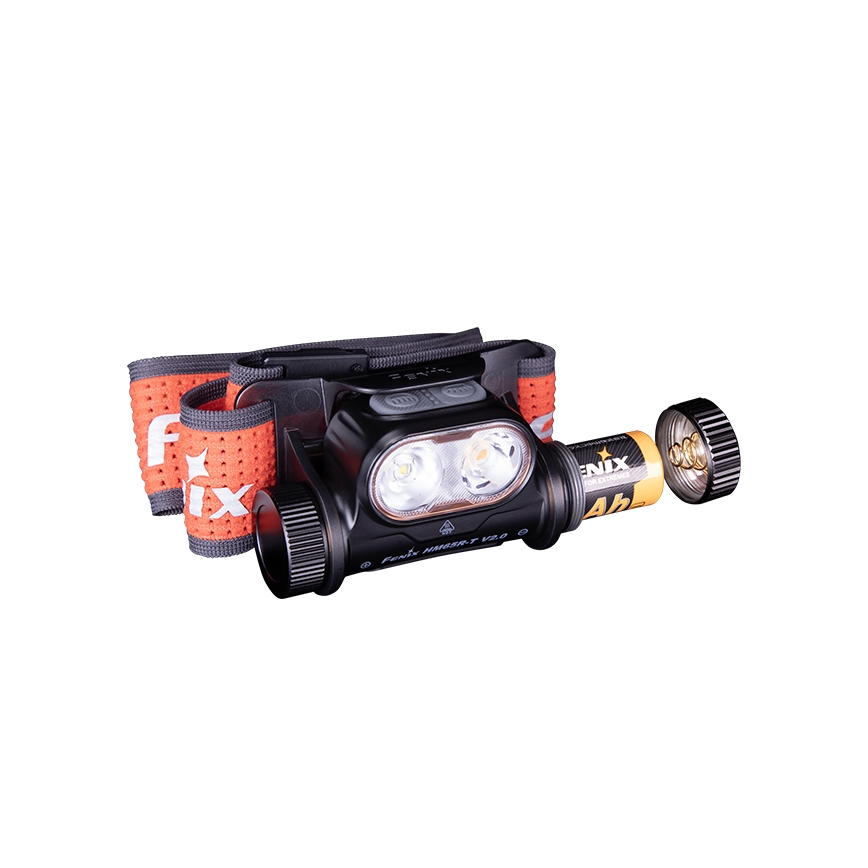 Fenix HM65RTV20BLC- LED Stmievateľná nabíjacia čelovka LED/USB/2xCR123A IP68 3400 mAh čierna/oranžová