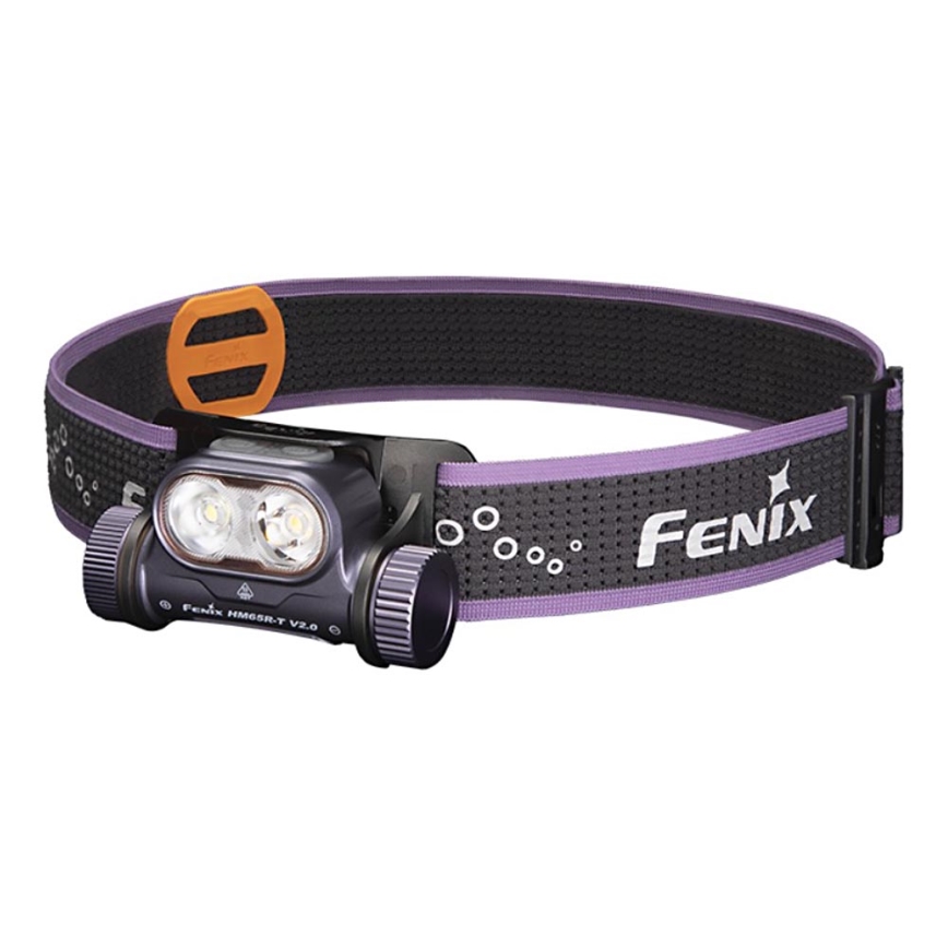 Fenix HM65RTV20PRP - LED Stmievateľná nabíjacia čelovka LED/USB/2xCR123A IP68 1600 lm 300h 3400 mAh čierna/fialová