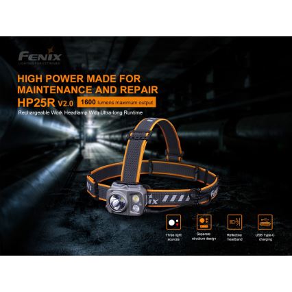 Fenix HP25RV20-LED Stmievateľná nabíjacia čelovka 3xLED/1x21700 IP66 1600 lm 800 h