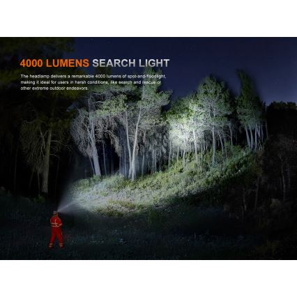 Fenix HP35R - stmievateľná dobíjateľná čelovka LED/USB 5000 mAh IP66 4000 lm 500 h čierna