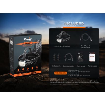Fenix HP35R - stmievateľná dobíjateľná čelovka LED/USB 5000 mAh IP66 4000 lm 500 h čierna