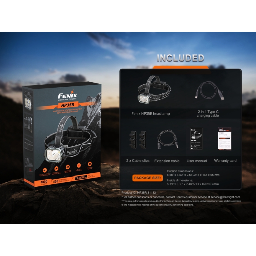 Fenix HP35R - stmievateľná dobíjateľná čelovka LED/USB 5000 mAh IP66 4000 lm 500 h čierna