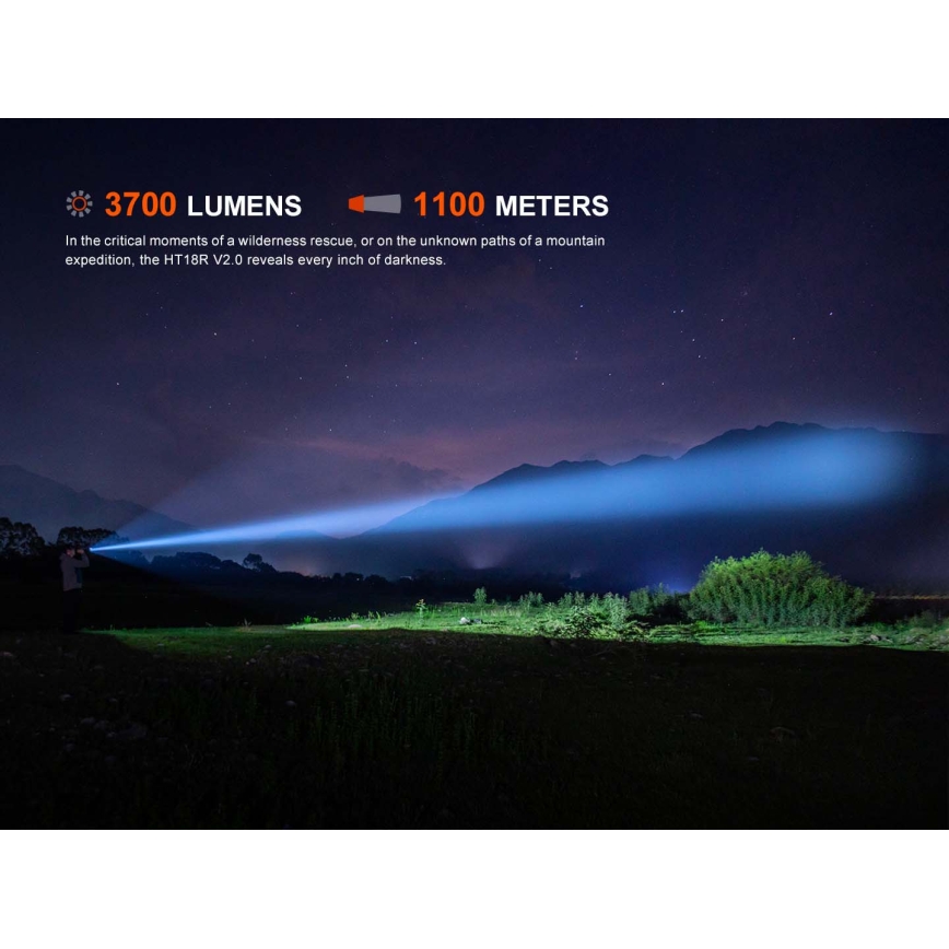 Fenix HT18RV20 - stmievateľná nabíjateľná LED baterka LED/USB 6000 mAh IP68 3700 lm 87 h čierna