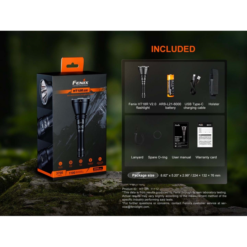 Fenix HT18RV20 - stmievateľná nabíjateľná LED baterka LED/USB 6000 mAh IP68 3700 lm 87 h čierna