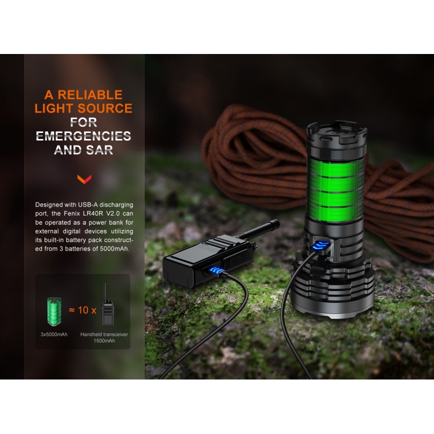 Fenix LR40RV20 - LED nabíjacia baterka LED/USB IP68 15000 lm 177 h 5000 mAh