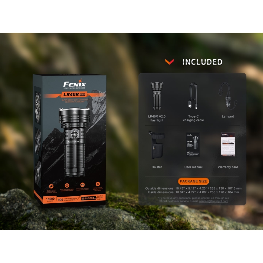 Fenix LR40RV20 - LED nabíjacia baterka LED/USB IP68 15000 lm 177 h 5000 mAh