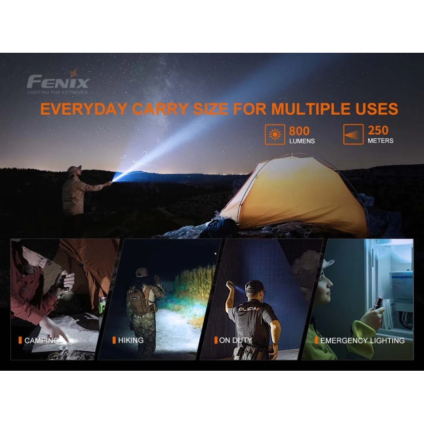 Fenix PD25R - LED nabíjacia baterka LED/USB/1xCR123A IP68 800 lm 70 h 700 mAh
