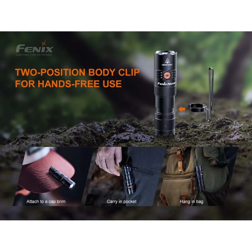 Fenix PD25R - LED nabíjacia baterka LED/USB/1xCR123A IP68 800 lm 70 h 700 mAh