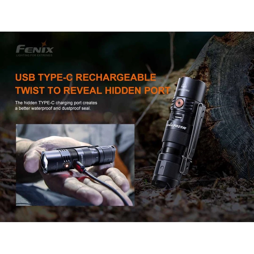 Fenix PD25R - LED nabíjacia baterka LED/USB/1xCR123A IP68 800 lm 70 h 700 mAh