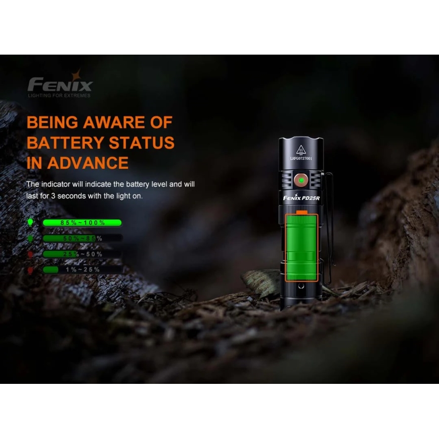 Fenix PD25R - LED nabíjacia baterka LED/USB/1xCR123A IP68 800 lm 70 h 700 mAh