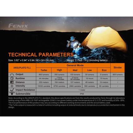 Fenix PD25R - LED nabíjacia baterka LED/USB/1xCR123A IP68 800 lm 70 h 700 mAh