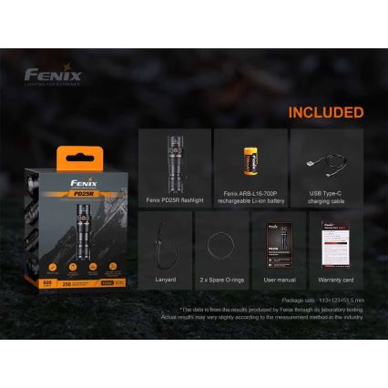 Fenix PD25R - LED nabíjacia baterka LED/USB/1xCR123A IP68 800 lm 70 h 700 mAh