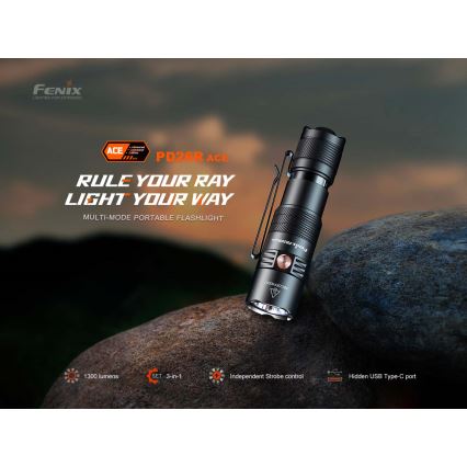 Fenix PD26RACE - Stmievateľná dobíjateľná LED baterka LED/USB 1600 mAh IP68 1300 lm 556 h čierna