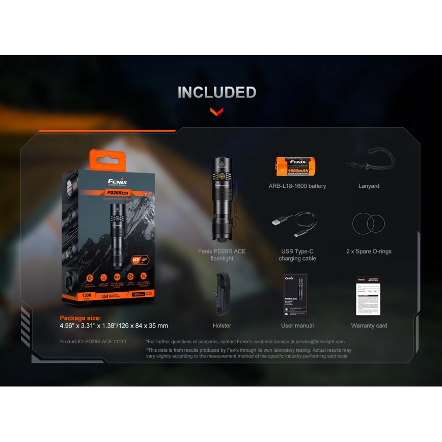 Fenix PD26RACE - Stmievateľná dobíjateľná LED baterka LED/USB 1600 mAh IP68 1300 lm 556 h čierna