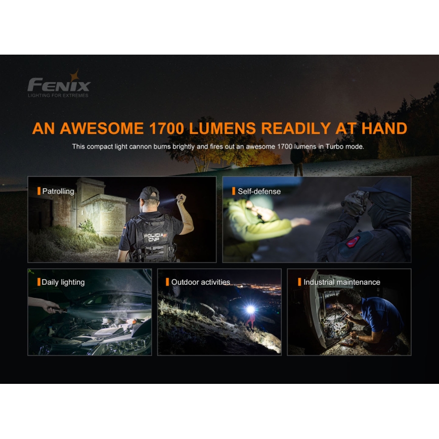 Fenix PD35V30 - LED nabíjacia baterka LED/USB/2xCR123A IP68 1700 lm 230 h 2600 mAh