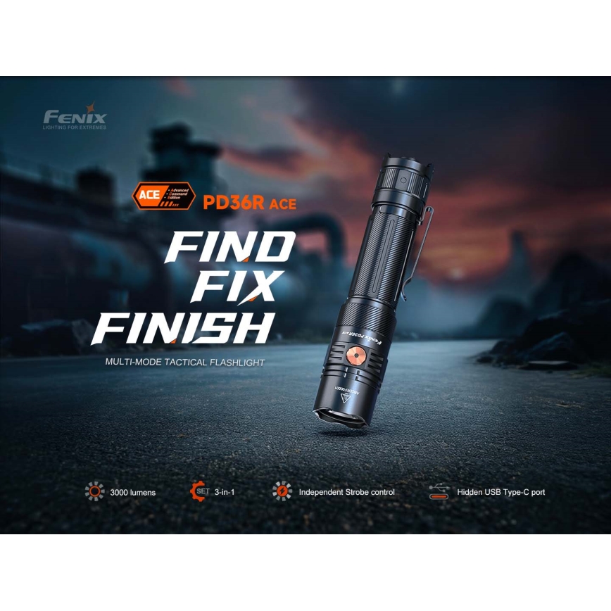Fenix PD36RACE - LED stmievateľná nabíjateľná baterka LED/USB 5000 mAh IP68 3000 lm 63,45 h čierna