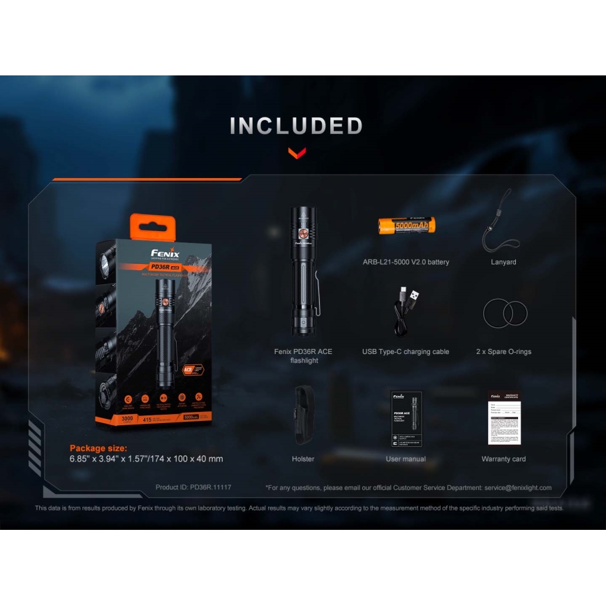 Fenix PD36RACE - LED stmievateľná nabíjateľná baterka LED/USB 5000 mAh IP68 3000 lm 63,45 h čierna