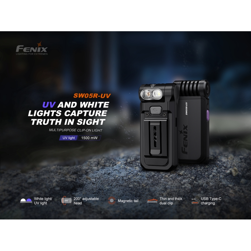 Fenix SW05RUVBLC - LED Stmievateľná nabíjacia baterka LED/USB IPX6 150 lm 49 h 700 mAh čierna