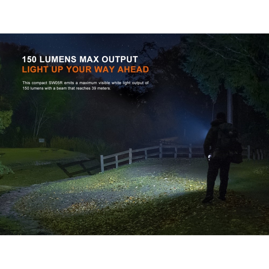 Fenix SW05RUVBLC - LED Stmievateľná nabíjacia baterka LED/USB IPX6 150 lm 49 h 700 mAh čierna