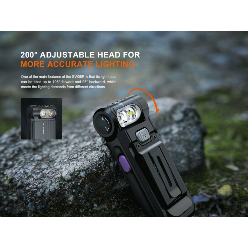 Fenix SW05RUVBLC - LED Stmievateľná nabíjacia baterka LED/USB IPX6 150 lm 49 h 700 mAh čierna