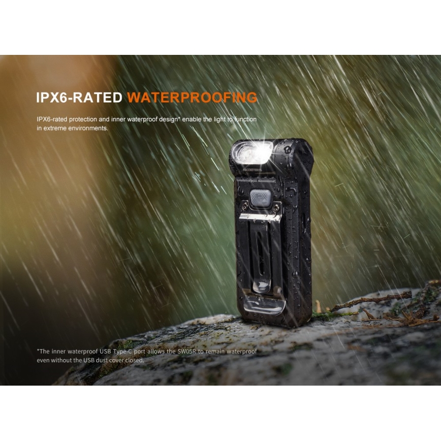 Fenix SW05RUVBLC - LED Stmievateľná nabíjacia baterka LED/USB IPX6 150 lm 49 h 700 mAh čierna