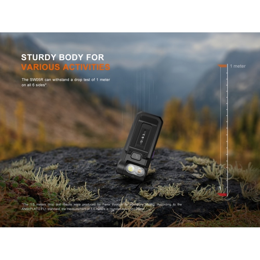 Fenix SW05RUVBLC - LED Stmievateľná nabíjacia baterka LED/USB IPX6 150 lm 49 h 700 mAh čierna