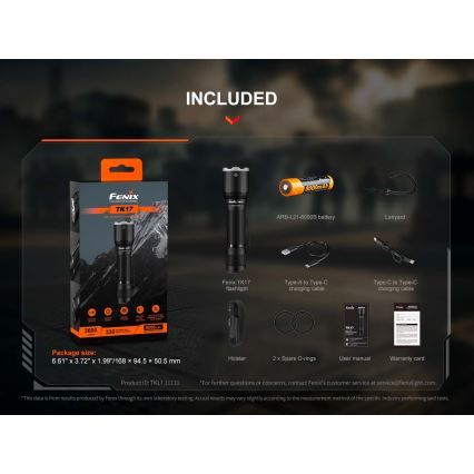 Fenix TK17BLK - stmievateľná nabíjateľná LED baterka LED/USB 6000 mAh IP68 3600 lm 60 h čierna