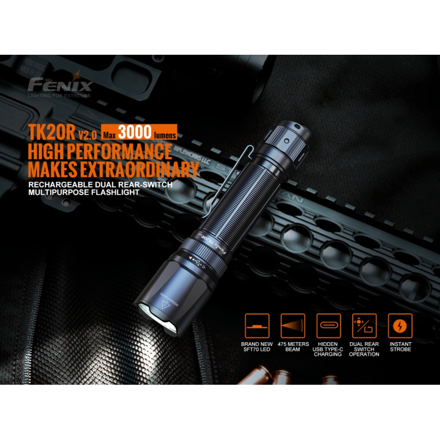 Fenix TK20RV20 - LED Taktická nabíjacia baterka LED/USB IP68 3000 lm 48 h