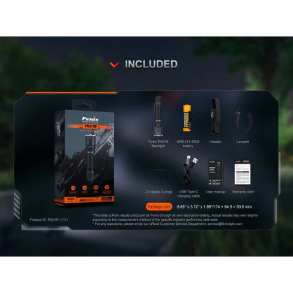 Fenix TK21RBLK - stmievateľná nabíjateľná LED baterka LED/USB 6000 mAh IP68 3600 lm 72,5 h čierna
