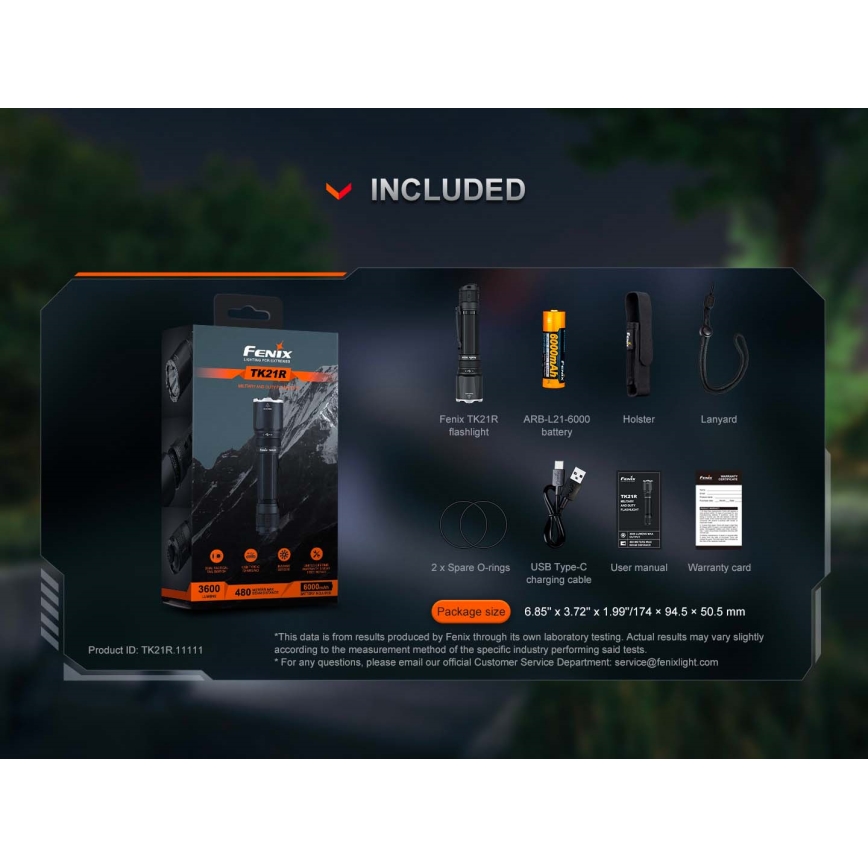 Fenix TK21RBLK - stmievateľná nabíjateľná LED baterka LED/USB 6000 mAh IP68 3600 lm 72,5 h čierna
