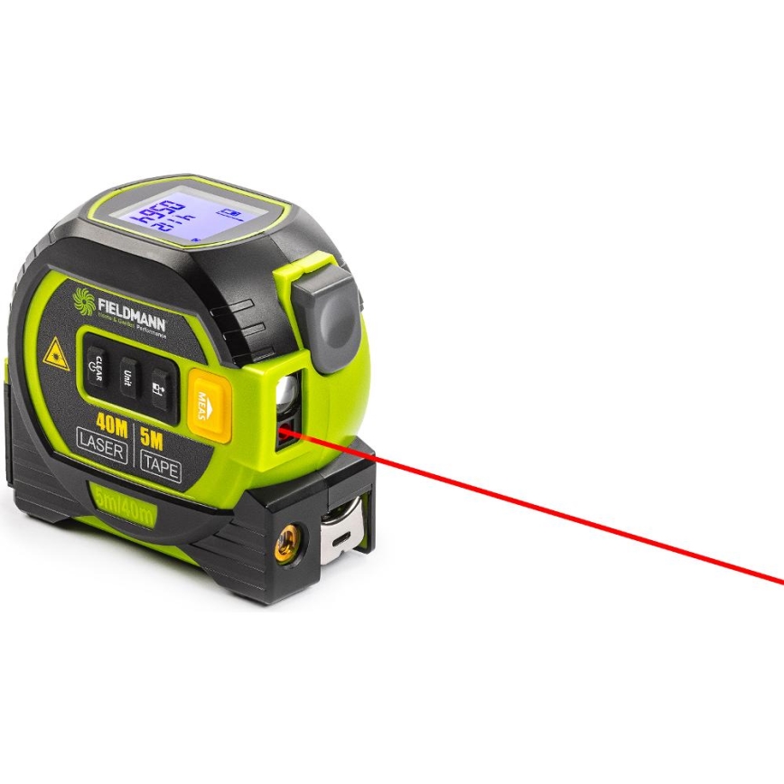 Fieldmann - Laserový merač vzdialenosti s LED displejom a zvinovacím metrom 2xAA